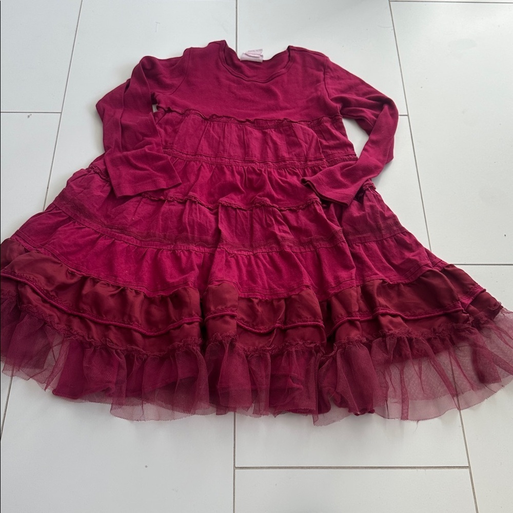 Naartjie burgundy pink tiered ruffle cotton dress girls 7 yrs